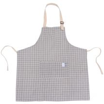 Tabliers en coton et lin, tablier à carreaux réglable avec poches, blouse de cuisine (gris)