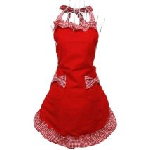 Tabliers mignons en coton rouge pour femmes et filles, tablier de cuisine rétro vintage avec poches pour cadeau de fête des mères