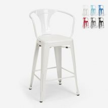 Tabouret de bar et cuisine avec dossier en métal design industriel style steel back - Blanc