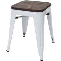 Tabouret bas avec assise en bois design industriel empilable en métal blanc 040005327