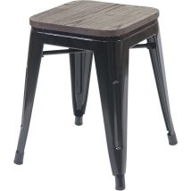 Tabouret bas avec assise en bois design industriel empilable en métal noir 040005325