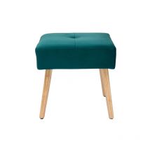 Miliboo - Tabouret bas en tissu velours bleu pétrole et bois clair massif H46 cm guesta