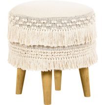 Privatefloor - Tabouret Pouf Rond - Style Boho Bali - Debra Crème