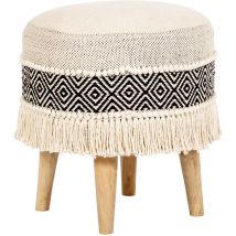 Tabouret Pouf Rond - Style Boho Bali - Joyce Noir