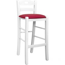 Tabouret bois blanc avec trou dans le dossier h66 siège en éco-cuir rouge