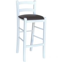Okaffarefatto - Tabouret en bois blanc avec assise en similicuir marron h 67 cm du sol à l'assise