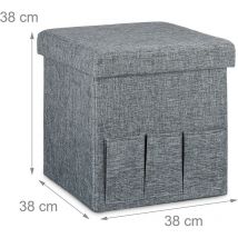 Tabouret coffre de rangement pliant en lin gris