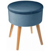 Silumen - Tabouret Coffre en Velours avec Pieds en Pin 43 cm - Bleu