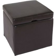 HHG - Tabouret cube, box de dépôt Onex, avec abattant, cuir, 45x44x44cm, marron