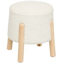 Tabouret d'appoint en bois naturel et tissu coloris Blanc - Longueur 41 x Profondeur 35 x Hauteur 41,50 cm