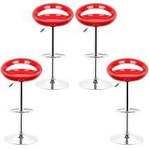 Tabouret de Bar 4 pieces reglable abs Plastique Rouge, Hauteur reglable 84-104 cm
