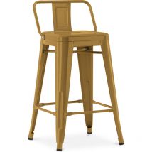 Tabouret de bar avec dossier - Design industriel - 60cm - Nouvelle édition - Stylix Doré