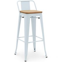 Tabouret de bar avec dossier - Design industriel - Bois et acier - 76cm - Nouvelle édition - Stylix Bleu gris