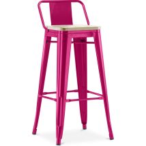 Industrial Style - Tabouret De Bar Avec Dossier - Design Industriel - Bois Et Acier - 76cm - Nouvelle Édition - Stylix Fuchsia