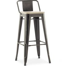 Tabouret de bar avec dossier - Design industriel - Bois et acier - 76cm - Nouvelle édition - Stylix Bronze métallisé