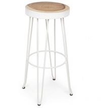 Iperbriko - Tabouret de bar blanc en bois style naturel - Assise ø33 cm, Pieds ø44 cm, Hauteur 74 cm