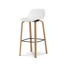 Tabouret de bar blanc style scandinave avec pieds effet bois en métal - Hauteur 76cm