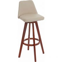 Tabouret de bar HHG-569, chaise de bar tabouret de comptoir, bois similicuir pivotant, crème