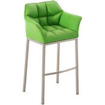 Tabouret de bar chaise haute de comptoir couture carrées assise en pvc vert 4 pieds stables en acier inoxydable 100004711