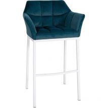 Décoshop26 - Tabouret de bar chaise haute de comptoir couture carrées assise en velours vert 4 pieds stables en acier inoxydable blanc 100004750