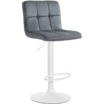 Tabouret de bar chaise haute x 1 avec coutures décoratives carrées assise en velours gris foncé pieds en métal blanc 100005337