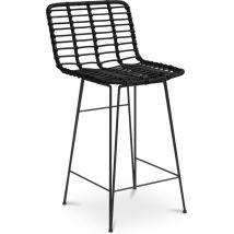Privatefloor - Tabouret de bar en osier - Boho Bali Design -65cm - Catori Noir