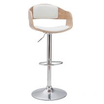 Miliboo - Tabouret de bar design réglable blanc et bois clair eustache