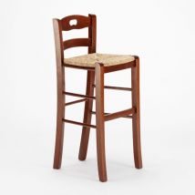 Tabouret de bar pub et cuisine en bois avec assise en paille Hamburg