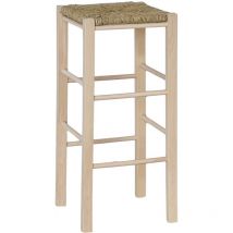 Okaffarefatto - Tabouret de bar en bois h 70 cm à peindre avec assise carrée en paille