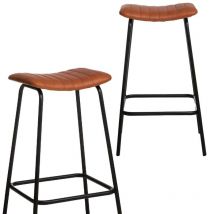 Made In Meubles - Tabouret de bar en cuir marron et métal Alexandre (lot de 2)