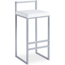 Cotecosy - Tabouret de bar en métal Drakkar Argent et Velours Blanc