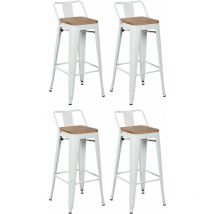 Aubry Gaspard - Tabouret de bar en métal laqué et bois d'orme huilé (Lot de 4)