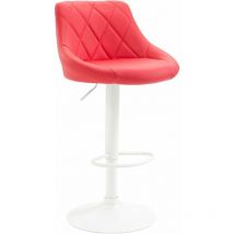 Tabouret de bar en synthétique rouge pivotant avec repose-pieds métal blanc coutures décoratives TDB10595