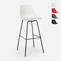 Tabouret de bar cuisine en métal avec coussin design moderne Willis - Blanc