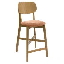Tabouret de bar en bois clair chêne et tissu effet velours terracotta H65 cm lucia