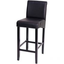 Tabouret de bar HHG-525, tabouret de comptoir, bois, noir mat, pieds foncés, similicuir