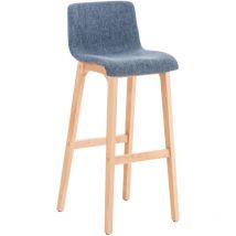 Tabouret haut avec cadre en bois clair et séance de différentes couleurs en tissu colore : bleu