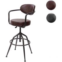 Tabouret de bar HWC-H10f - chaise de bar tabouret de comptoir tabouret pivotant - hauteur réglable Industrial aspect daim - vin