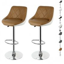Tabouret de Bar Lot de 2 avec Siège Bien Rembourré, 2 Design 2 Couleurs, Tabourets en Simili-Cuir Réglable, Marron+blanc