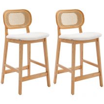 Tabouret de Bar Lot de 2 Chaise de Bar en Bois avec Coussin Chaise Bar Rotin pour Cuisine et Restaurant, Beige
