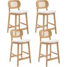 Tabouret de Bar Lot de 4 Chaise de Bar en Bois avec Coussin Chaise Bar Rotin pour Cuisine et Restaurant, Beige