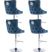 Wahson Tabouret de Bar Lot de 4 Chaise Bar Velours Tabourets de comptoir avec Repose-Pieds Tabourets Hauts pour Cuisine, Bleu