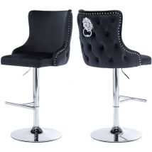 Tabouret de Bar Velours Chaise de Bar Lot de 2 avec Dossier Chaise Bar Velours avec Repose-Pieds, Chaise Haute Bar pour Bar, Noir
