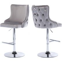 Chaise de Bar Lot de 2 Chaise Haute Bar Tabouret Velours Chaise Haute Cuisine avec Repose-Pieds, Tabouret Bar pour Cuisine, Gris