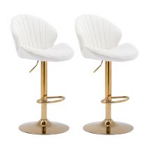 Tabouret de Bar Lot de 2 Chaise de Bar Réglable Tabourets Hauts avec Dossier pour Bar Cuisine, Velour, Beige