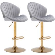 Tabouret de Bar Lot de 2 Chaise de Bar Réglable Tabourets Hauts avec Dossier pour Bar Cuisine, Velour, Gris