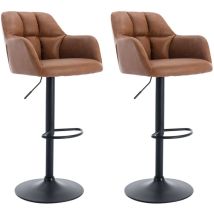 Lot de 2 Tabouret de Bar Réglable en Hauteur Chaise de Bar avec Repose-Pieds Métal Chaise Haute Bar pour Cuisine et Comptoir, Cuir pu, Marron
