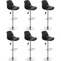 Yongqing - Lot de 6 Tabouret de Bar en Cuir pu Reglable en Hauteur et Pivotant Design Moderne-Noir