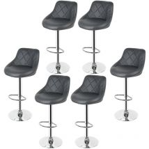 Hofuton Tabouret de Bar Lot de 6 avec Siège Bien Rembourré, 2 Design 2 Couleurs, Tabourets en Simili-Cuir Réglable, Gris