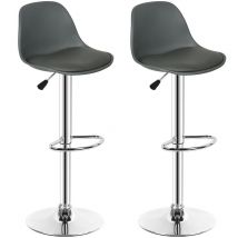 Tabouret Bar Haut Lot de 2, Chaise de Bar Hauteur Réglable et Pivotant à 360°, Tabouret Bar avec Dossier, Tabouret Cuisine en Simili Cuir, Gris foncé